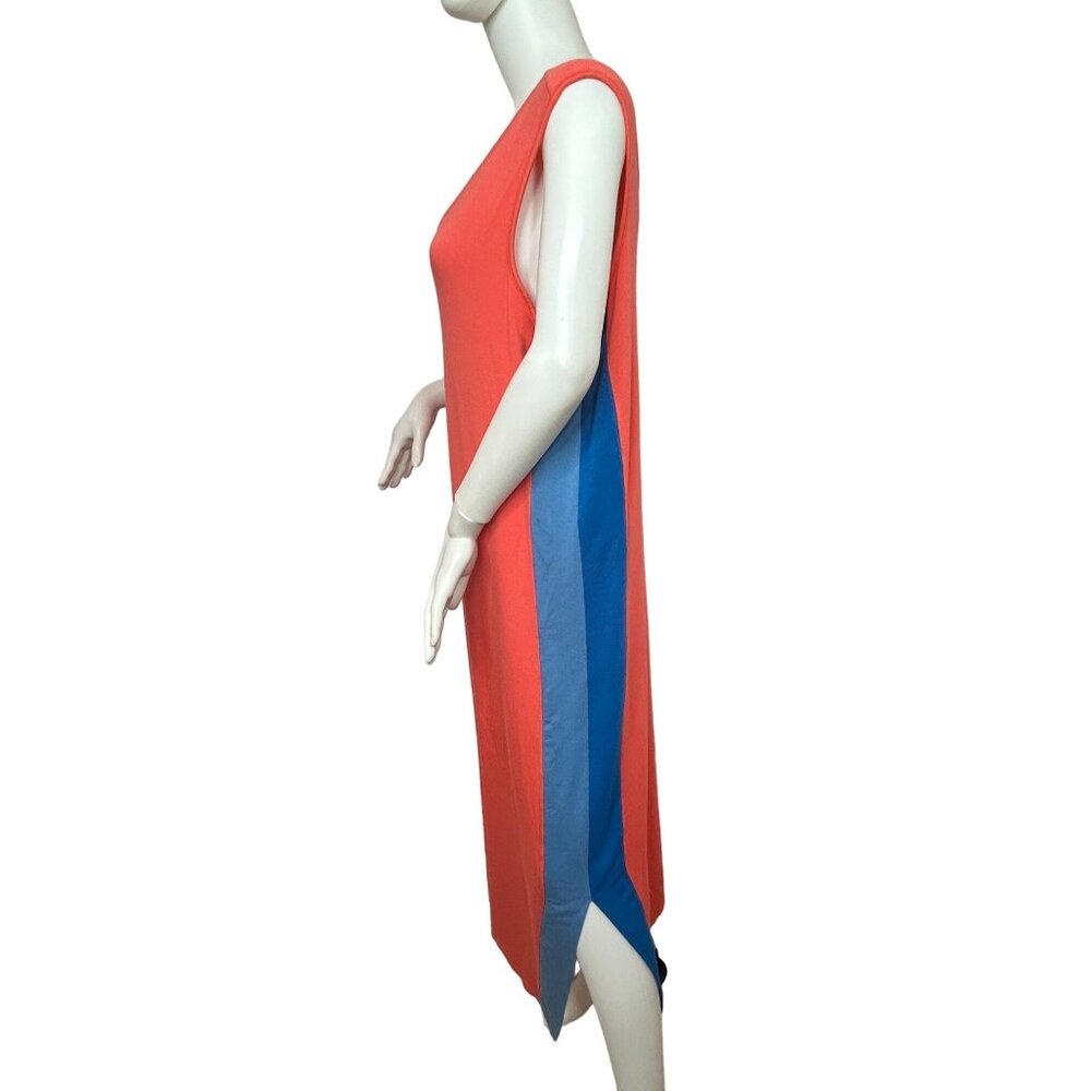 Attitudes by Renee Beach Dress XL Coral/ Blue Knit Maxi Sleeveless Side Slits